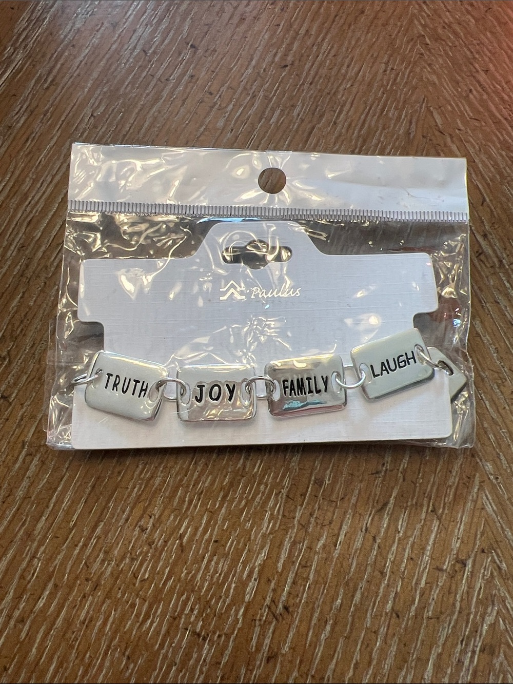 Paulus Silver Tone 'Truth Joy Family Laugh' Linked Charm Bracelet